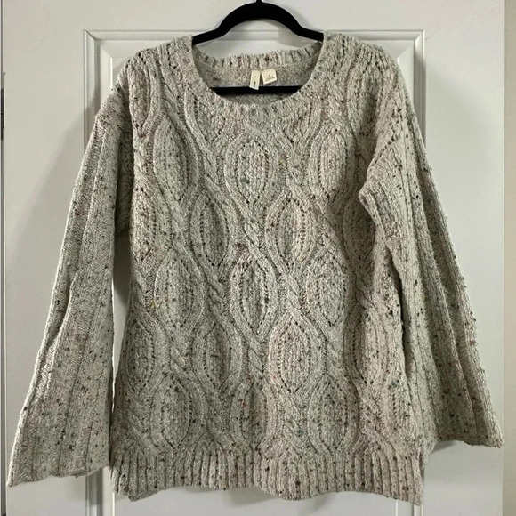 Anthropologie Moth M Cable Knit Tunic Sweater Bell Sleeve Light Gray Confetti - Picture 1 of 10